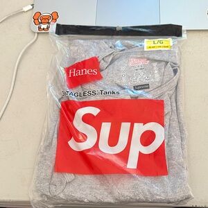 $OLD (1) Supreme Hanes Gray Tagless Tanks with Mini Red Box Logo